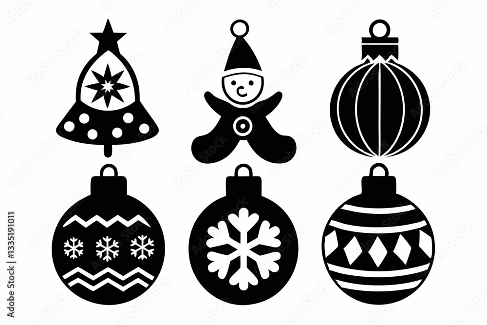 Obraz premium christmas toy icons set for baby silhouette vector illustration