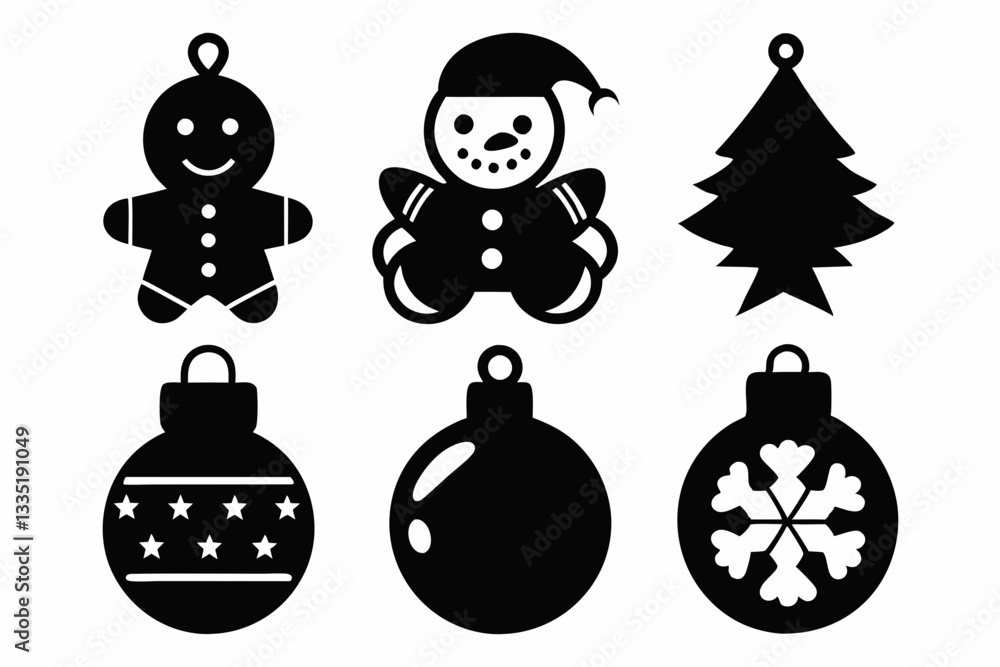 Fototapeta premium christmas toy icons set for baby silhouette vector illustration