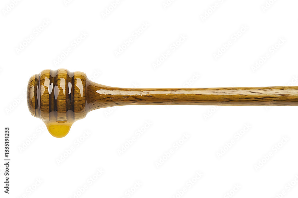 Honey dripping from a wooden honey wand isolated on a white background PNG.AI GENERATED Honey dripping from a wooden honey wand isolated on a white background PNG.AI GENERATED