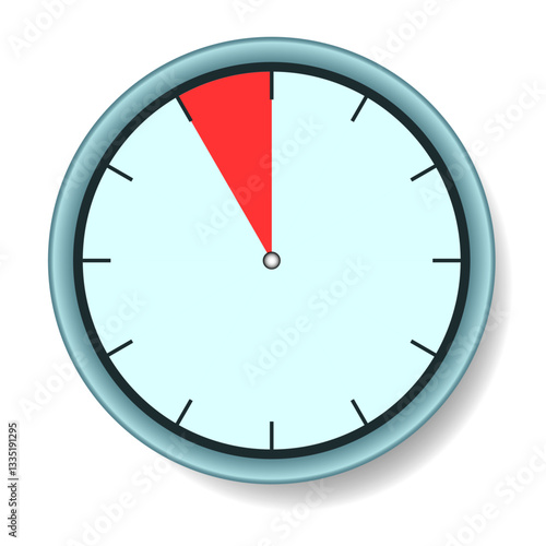A blue round clock with an expiring time of 5 seconds. Vector illustration