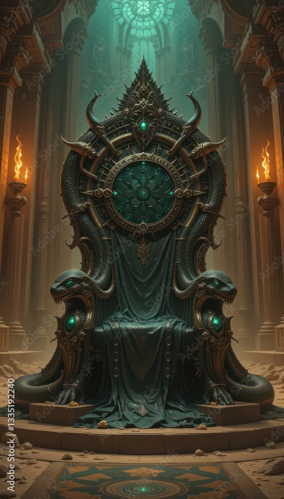 Fototapeta premium Majestic Throne Surrounded by Ancient Architecture and Mysterious Light