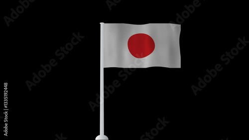 Japan flag fluttering on the flagpole with transparent background