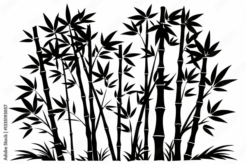 Obraz premium bambus line art silhouette vector illustration