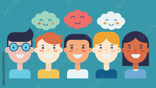 Multifaceted Faces A group of faces showing a range of emotions happy curious thoughtful with each face decorated differently representing the individuality of neurodiverse