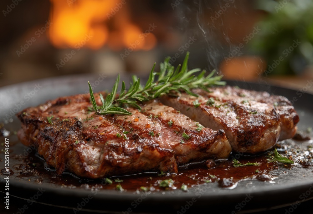 Grilled Pork Cutlet with Rosemary Garnish Grilled Pork Cutlet with Rosemary Garnish