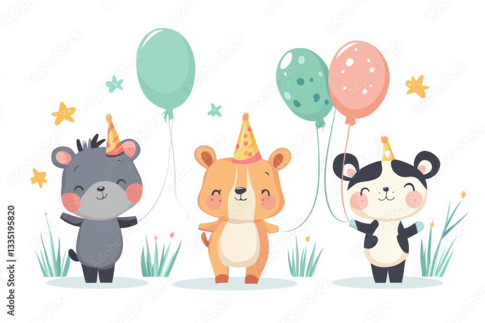 Naklejka premium A Birthday Card Bursting with Love & Animals