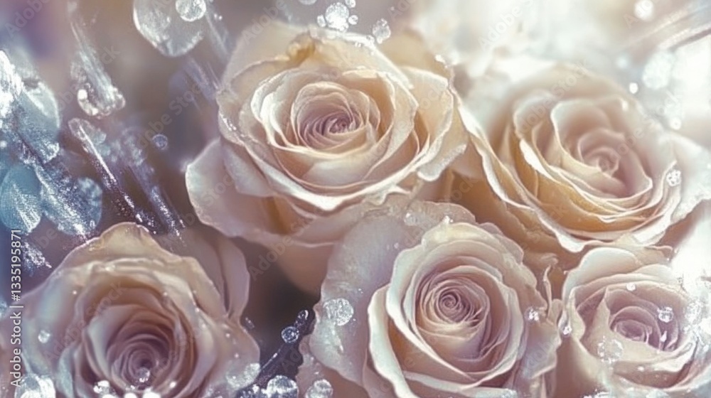 Obraz premium Closeup of Exquisite Light Beige Roses, a Delicate Floral Display