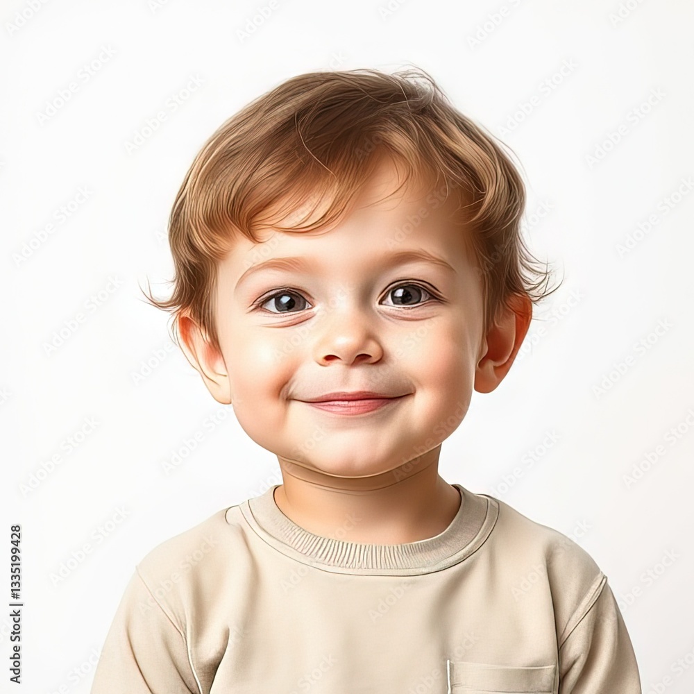 Cheerful toddler with curly hair smiling at the camera indoors Cheerful toddler with curly hair smiling at the camera indoors