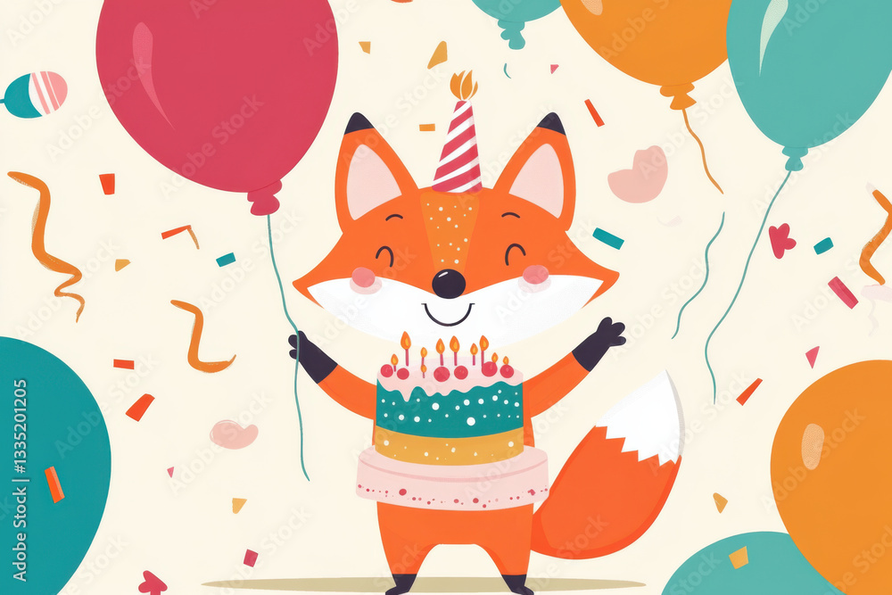 Fluffy Fox with a Cupcake Birthday Greeting Fluffy Fox with a Cupcake Birthday Greeting