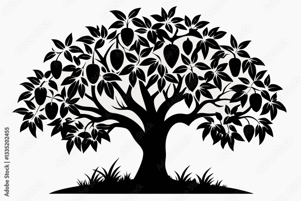 mango tree line art silhouette vector illustration mango tree line art silhouette vector illustration