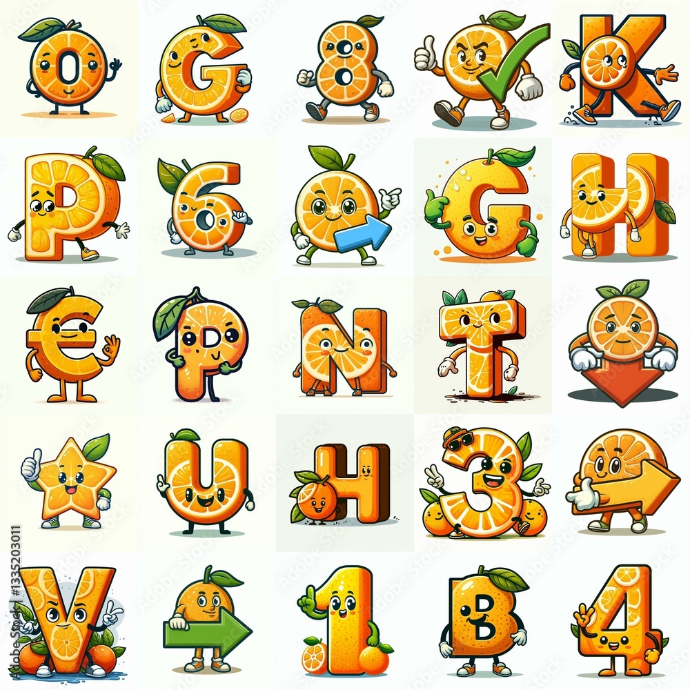 Obraz premium Cartoon citrus Lettering Typeface. AI generated illustration