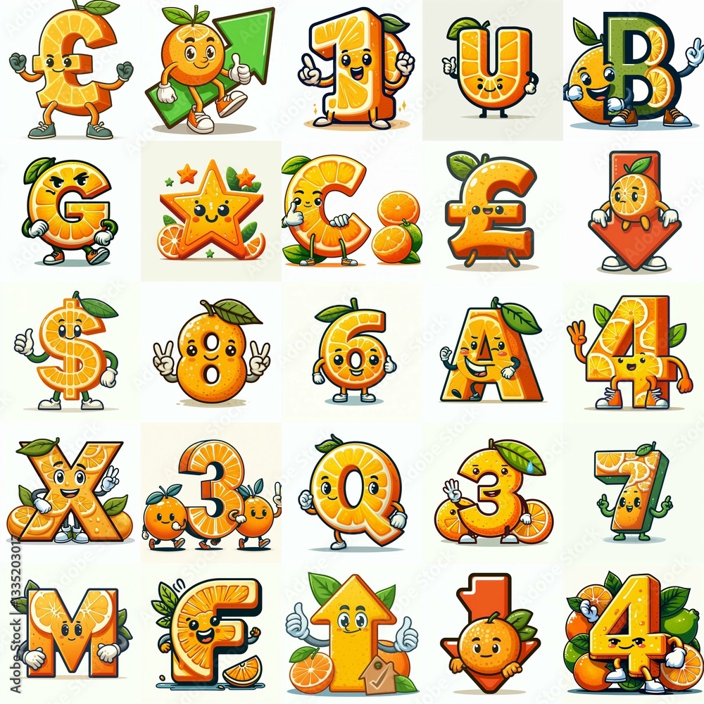 Obraz premium Cartoon citrus Lettering Typeface. AI generated illustration