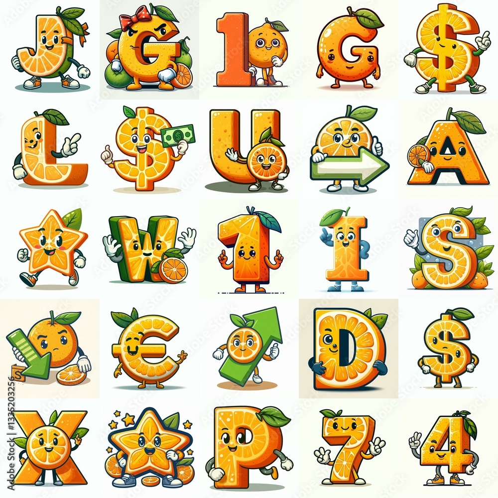 Obraz premium Cartoon citrus Lettering Typeface. AI generated illustration