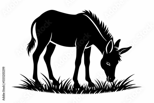 mule eat grass line art silhouette vector illustration