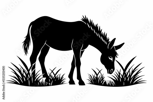 mule eat grass line art silhouette vector illustration