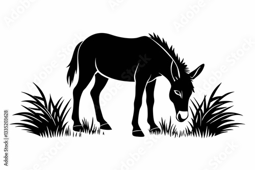 mule eat grass line art silhouette vector illustration