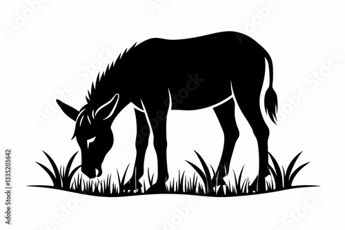 mule eat grass line art silhouette vector illustration