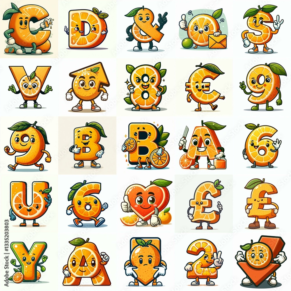 Obraz premium Cartoon citrus Lettering Typeface. AI generated illustration