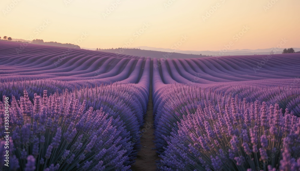 Obraz premium Serene Lavender Fields at Sunset in Gentle Purple Hues