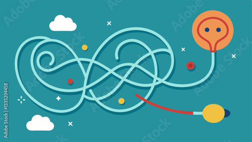 Mindset Shift An arrow shows a transformation from a tangled mess of thoughts FOMO to a flowing stream of serene thoughts JOMO visually representing mental clarity.