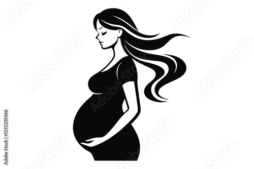 pregnant woman line art silhouette vector illustration