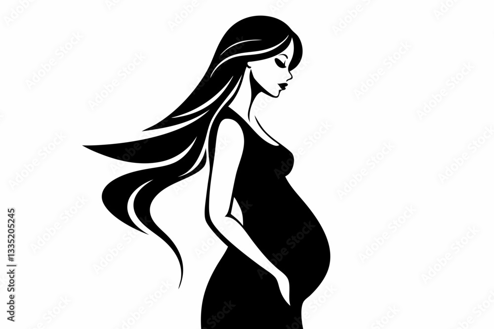 pregnant woman line art silhouette vector illustration pregnant woman line art silhouette vector illustration