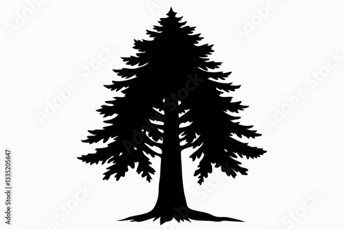 redwood tree line art silhouette vector illustration