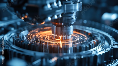 Close-Up of Advanced CNC Machine Tool Cutting Metal in High-Tech Workshop Environment