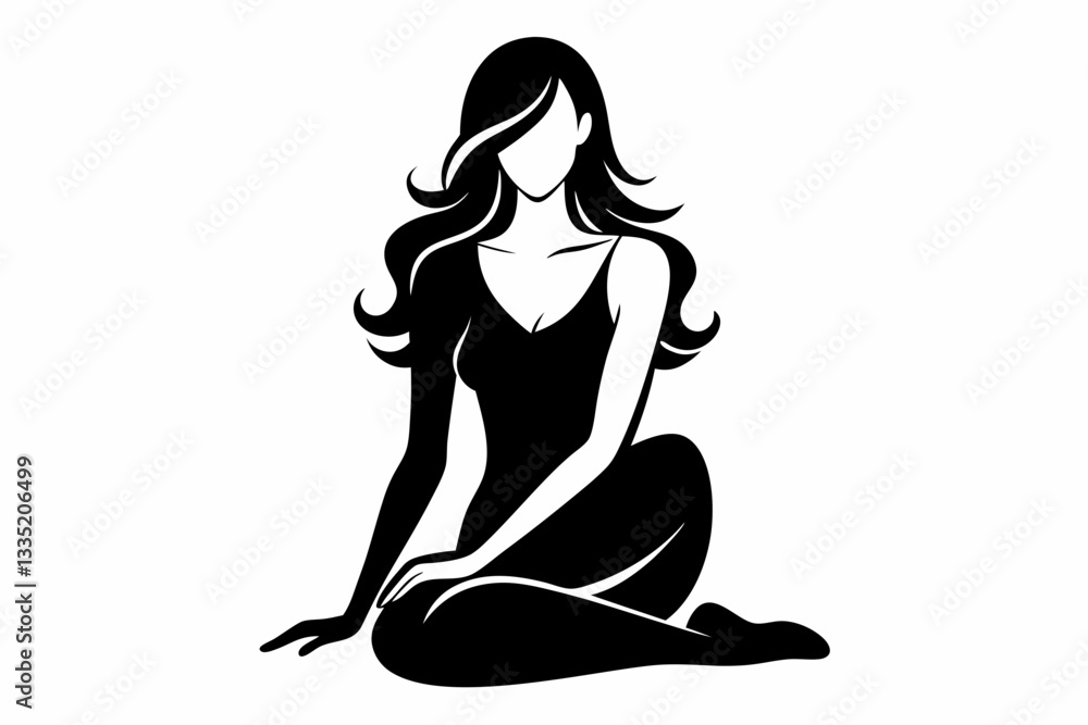 sitting woman line art silhouette vector illustration sitting woman line art silhouette vector illustration