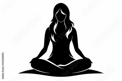 sitting woman line art silhouette vector illustration