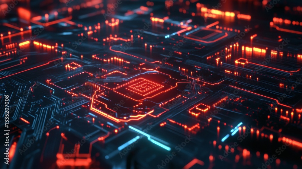 Obraz premium Advanced AI Intelligence Displayed in Glowing Circuit