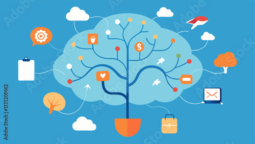 Mind Map Gone Awry An illustrated mind map filled with disorganized branches and overlapping thoughts and tasks indicating the cluttered mind caused by multitasking.