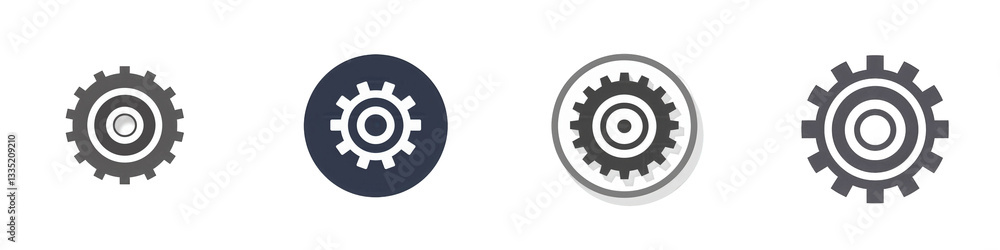 Four gear icons on black isolated on white or transparent png Four gear icons on black isolated on white or transparent png
