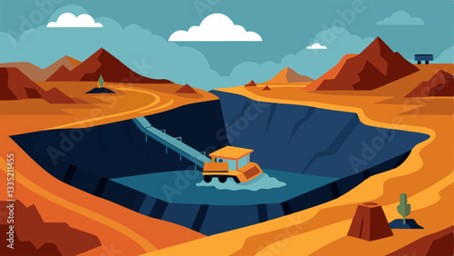 Mining Operations A large openpit mine with heavy machinery extracting minerals surrounded by a devastated landscape with the remnants of destroyed habitats.