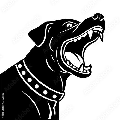 Watchdog: black and white image of a dog with its mouth open and teeth bared