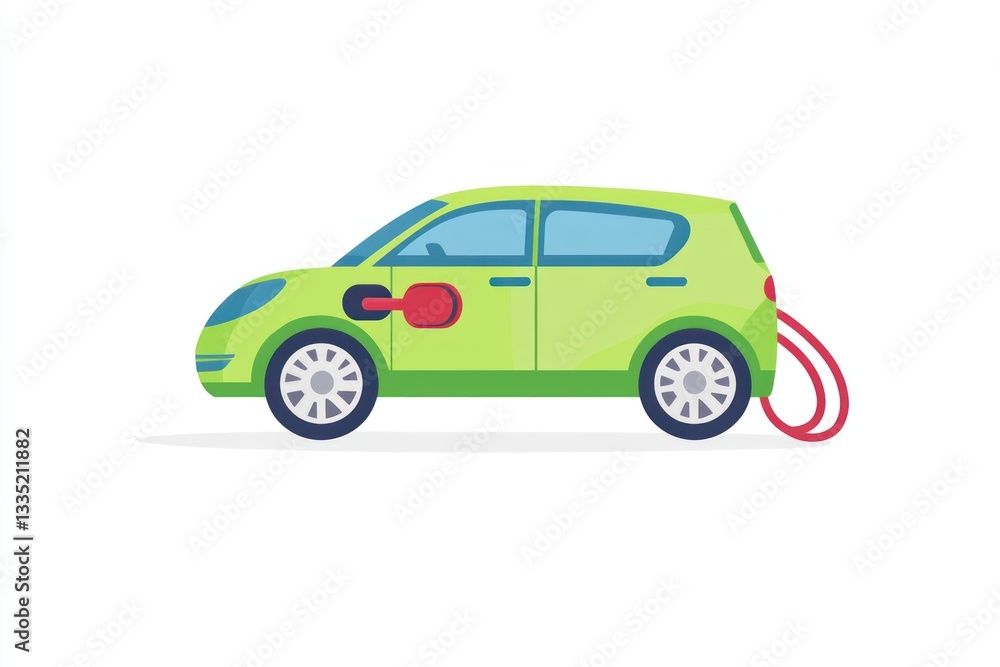 Obraz premium Electric Vehicle Charging Illustration Modern EcoFriendly Car with Plug and Cable for Sustai