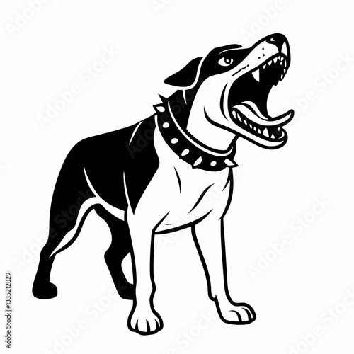 Watchdog: black and white image of a dog with its mouth open and teeth bared