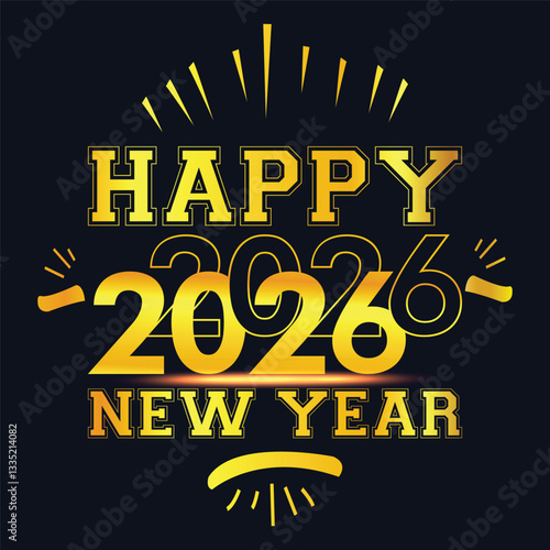 Happy new year 2026 design with colorful truncated number illustrations.
