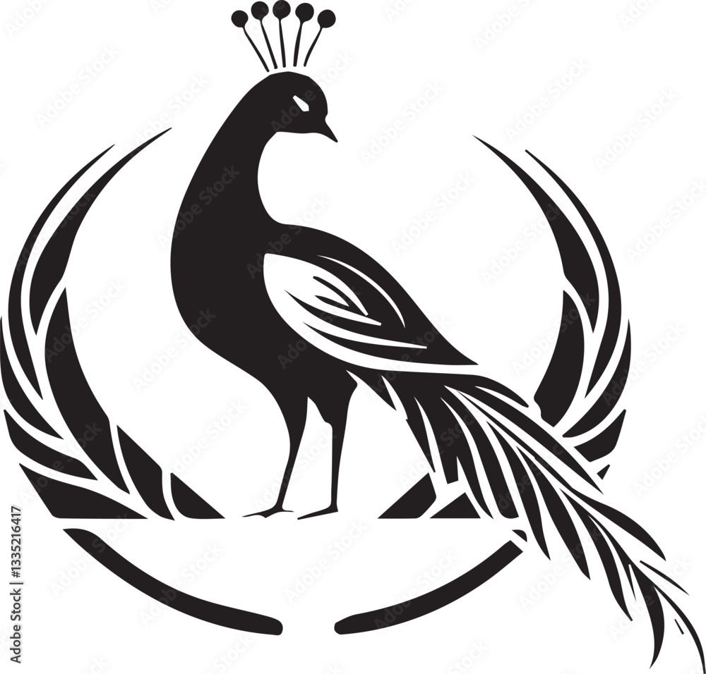 Fototapeta premium black and white peacock logo type silhouette designs