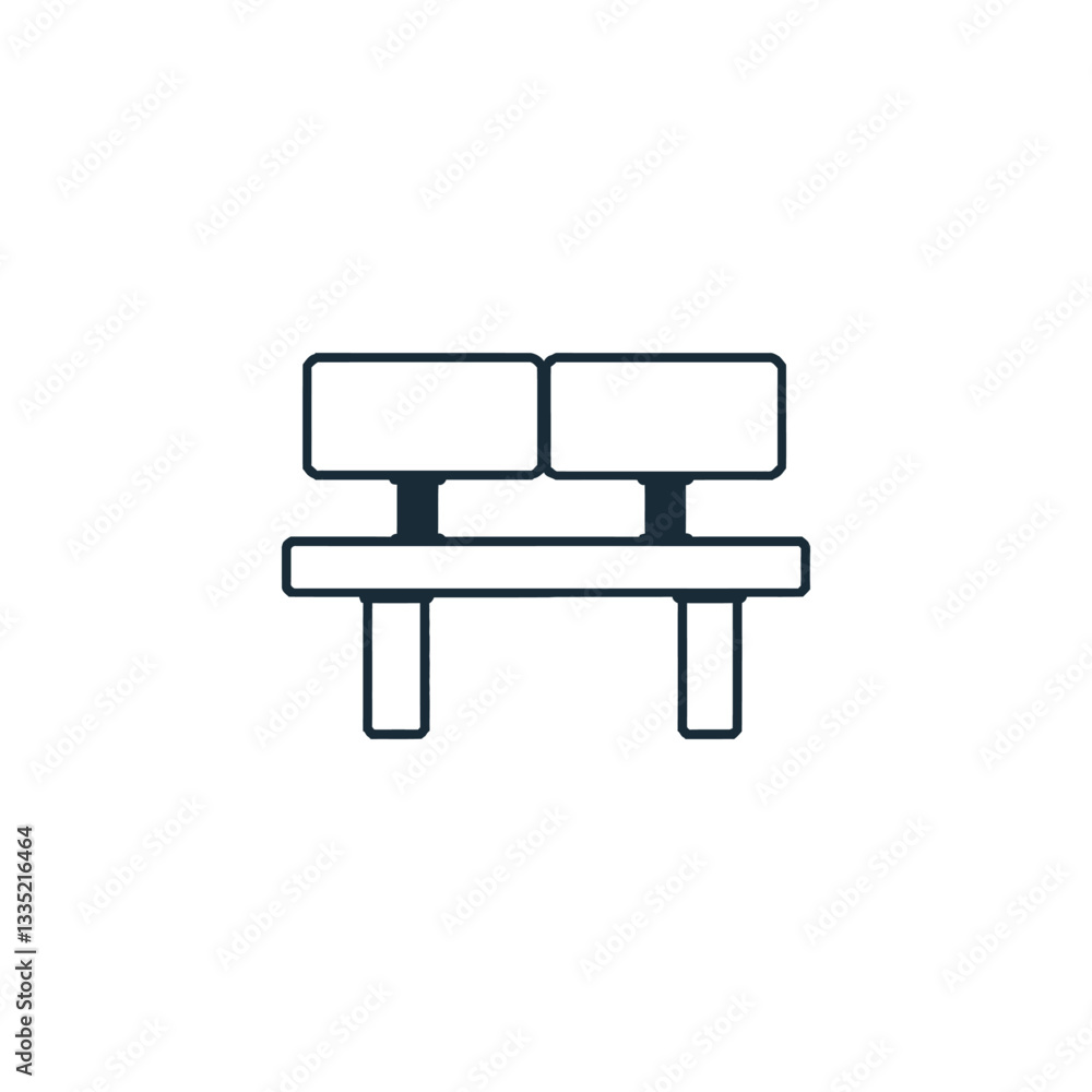 Bench icon of vector illustration Minimalist Bench Icon Vector: Sleek Black-and-White Design with Simple Rectangular Backrests Bench icon of vector illustration Minimalist Bench Icon Vector: Sleek Black-and-White Design with Simple Rectangular Backrests