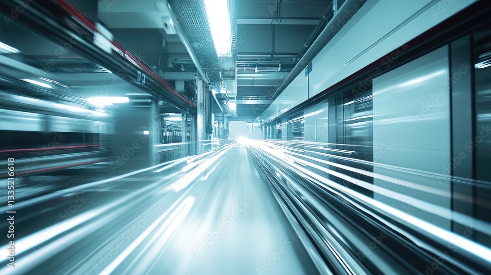 Fast Motion Blur of Train or Vehicle in Urban Subway Tunnel with Bright Lights and Modern Architecture Fast Motion Blur of Train or Vehicle in Urban Subway Tunnel with Bright Lights and Modern Architecture