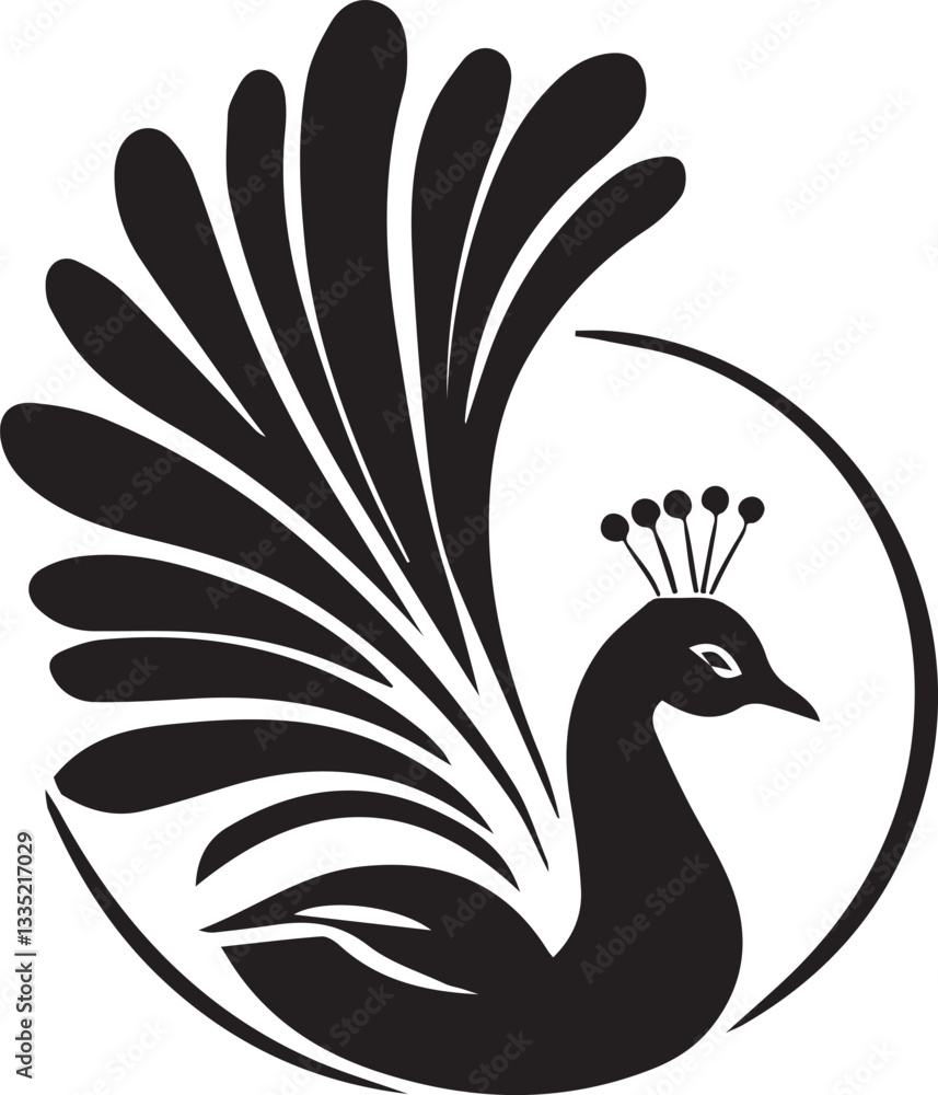 Fototapeta premium black and white peacock logo type silhouette designs