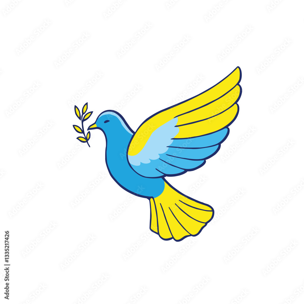 Fototapeta premium dove Stylized Blue Dove Illustration: Vibrant Symbol of Peace with Yellow and Light Blue Wing Accents