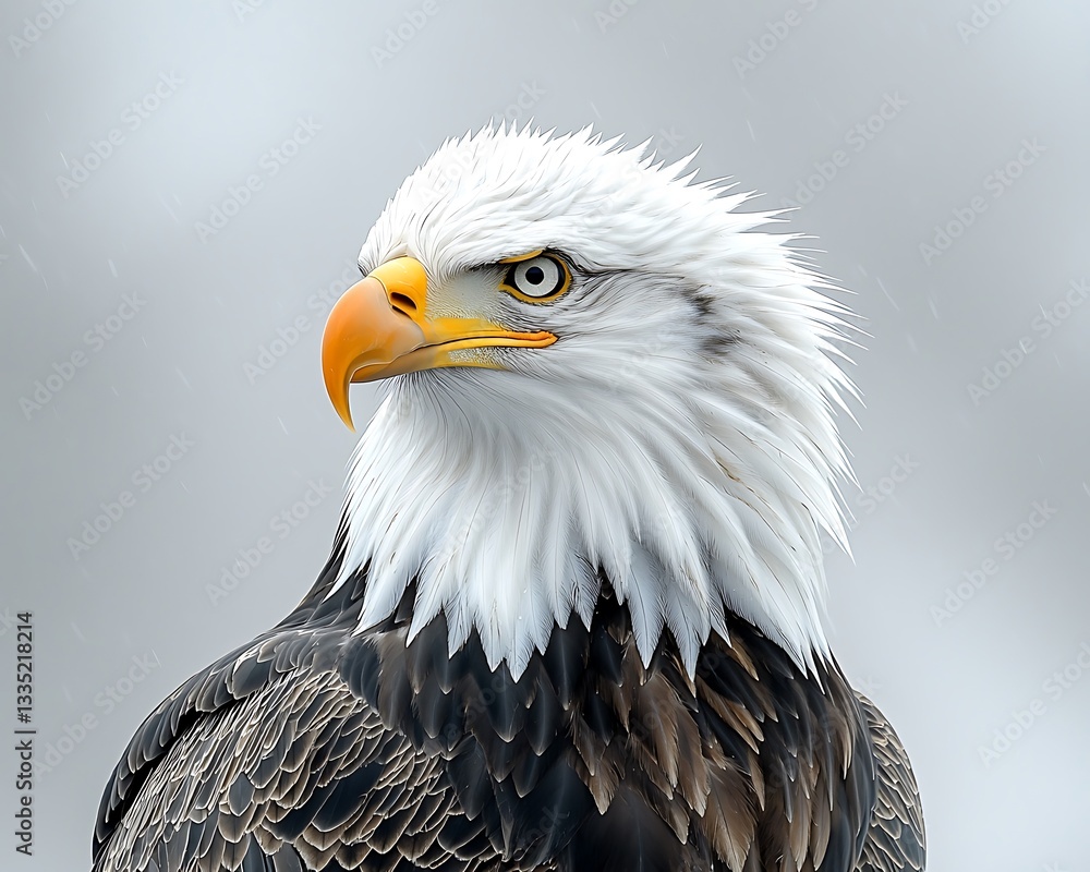 Obraz premium A majestic bald eagle with bright eyes looking to the side