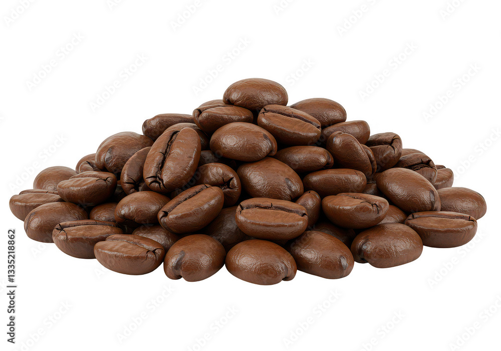 A front view of a heap of rich brown coffee beans isolated on transparent background A front view of a heap of rich brown coffee beans isolated on transparent background