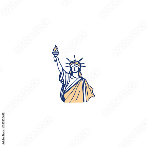 Vector Illustration American symbol of female power, woman rights Minimalist hand-drawn vector illustration of the Statue of Liberty symbolizing freedom, democracy, and American patriotism