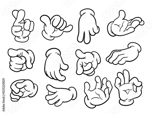 Retro Hand Gloves Set. Vintage Style Vector Illustration