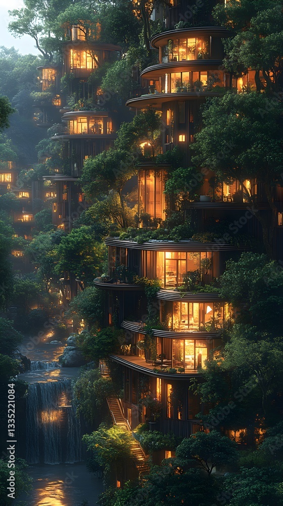 Obraz premium Futuristic Urban Landscape with Merged Botanical and City Elements