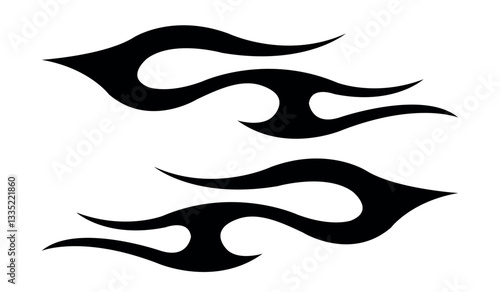 Abstract tribal fire flame tattoo stencil, racing car vinyl sticker and airbrush stencil vector art eps 10 file.