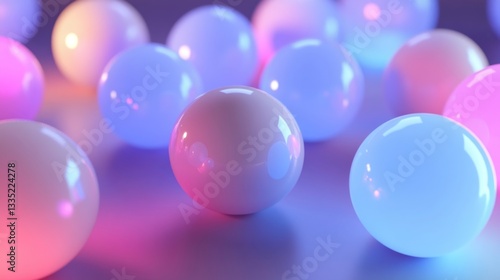 Vibrant abstract sphere composition with glowing blue and pink lights